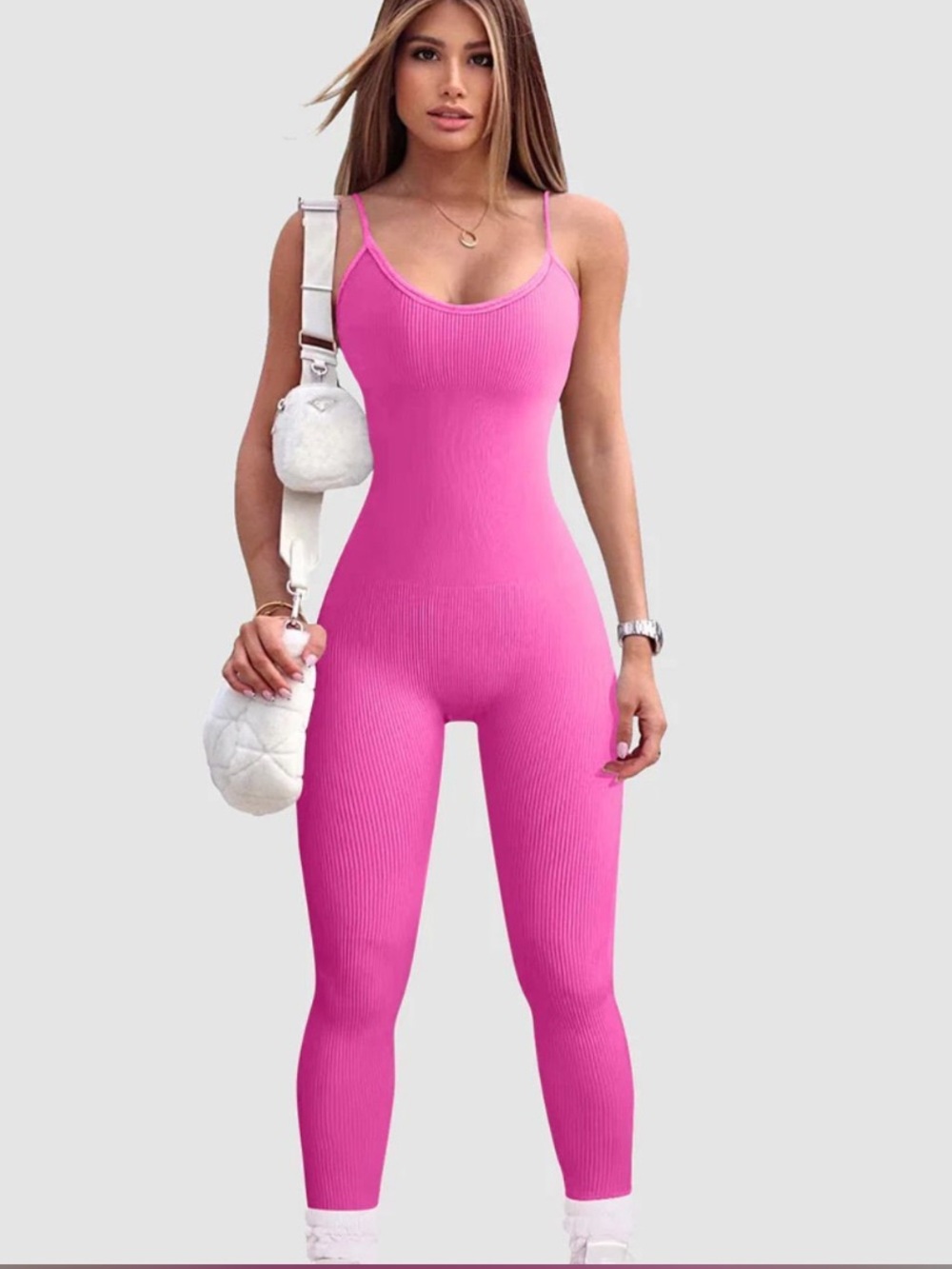 Ribbed Hot Pink Jumpsuit
